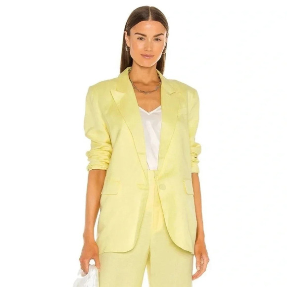 COPY - BARDOT / Revolve Summer Linen Blazer in Sunshine Front Single Button Siz… - Picture 3 of 14
